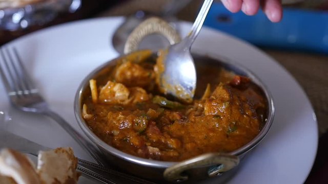Delicious Indian dish served in a national plate, close-up. slow motion, 1920x1080, full hd