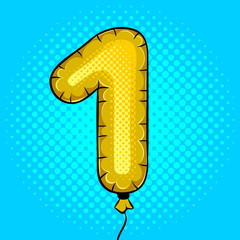 Air balloon in shape of number 1 pop art vector