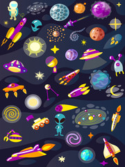 Cartoon space set elements vector illustration