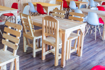 Wooden tables and chairs