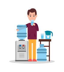 Man Drinking Water Poster Vector Illustration