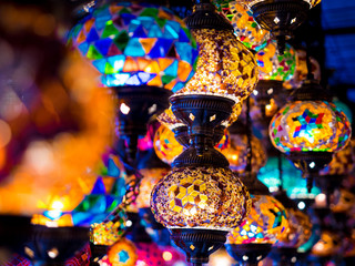 Turkish decorative lamps in street markets in Cappadocia.