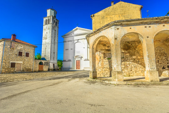 Istria Vizinada old architecture. / Scenic view at old square in central Istria, famous tourist destination in Croatia, Europe.
