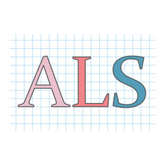 ALS (Amyotrophic Lateral Sclerosis) written on checkered paper sheet- vector illustration