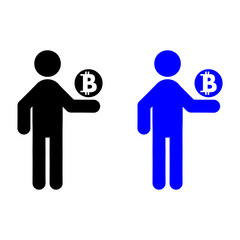 The man is holding bitcoin icon