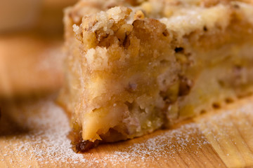 Slice of mouth watering rustic apple pie