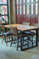 Wooden tables and chairs