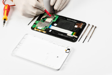 Smartphone parts and tools for recovery, selective focus