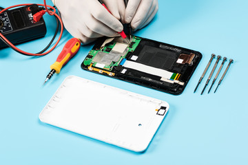 Smartphone parts and tools for recovery, selective focus