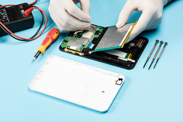 Smartphone parts and tools for recovery, selective focus