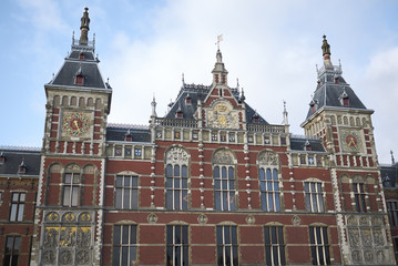 Fototapeta na wymiar Amsterdam, Netherlands - May 16, 2018: View of Centraal station in Amsterdam