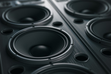 Multimedia  acoustic sound speaker system. Music close up black background.