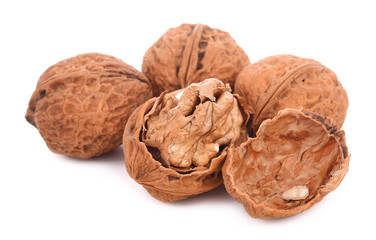 Walnuts isolated on white background