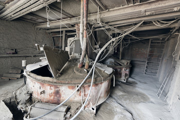 Concrete mixer in the old Soviet concrete plant.