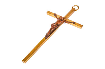 bronze crucifixion on white