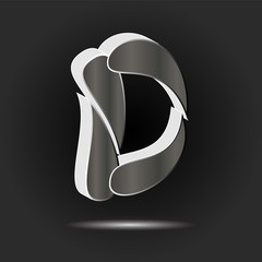 3D stylized letter D suspended in air - creative logotype design in black and white