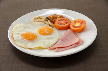 American Breakfast with fried egg.close up egg