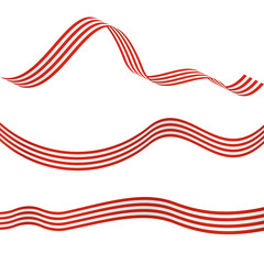 Striped Ribbons / Set of three red-white wavy striped ribbons isolated on white background
