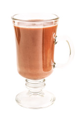 hot sweet glass of cacao on white