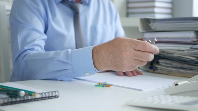 Upset Businessman in Accounting Office Stop Writing Documents