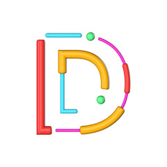 Letter D abstract modern color line font alphabet. 3D Rendering