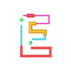 Obraz premium Letter E abstract modern color line font alphabet. 3D Rendering