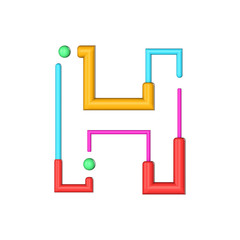 Letter H abstract modern color line font alphabet. 3D Rendering