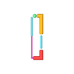 Letter I abstract modern color line font alphabet. 3D Rendering