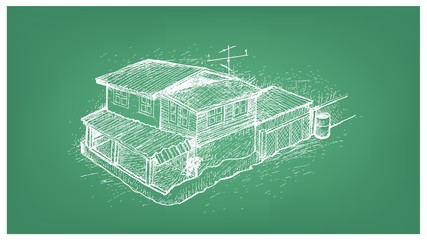Blueprint Sketch of The Vintage Asian House