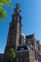 Fototapeta na wymiar View of Western Church Westerkerk, 1620 - 1631 - a Dutch Protestant church in Amsterdam.
