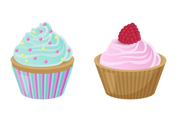 Various Cakes with Cupcakes Vector Illustration