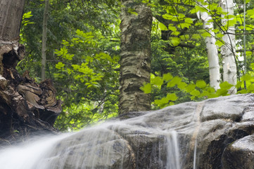 Water cascading off rocky ledge