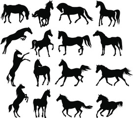 Vector set of horses silhouettes.