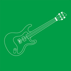 Bass Gitarre - OUTLINE KONTUR - Icon Symbol Piktogramm Bildmarke grafisches Element - Web Druck - Vektor - wei&szlig; auf gr&uuml;nen Hintergrund