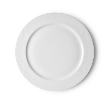 white plate on white background. top view