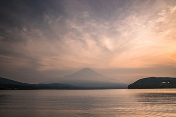 Naklejka na ściany i meble Mountain Fuji with reflection at Lake Yamanakako in sunset