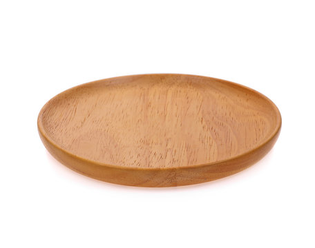 Empty wooden plate isolated on white background