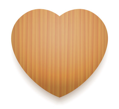 Wooden heart. Isolated wood textured 3d vector illustration on white background.