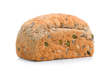 Whole wheat bread on white background