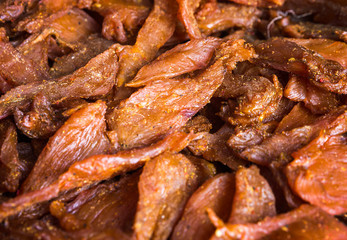 .Chicken jerky, from pieces of fillet in soy sauce