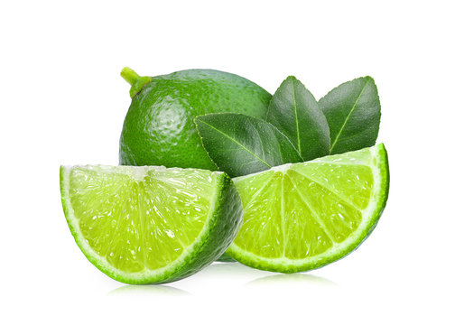 lime with leaf on white background
