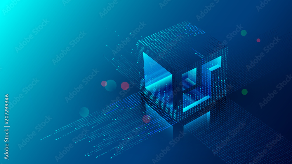 Poster Mining blockchain concept illustration. Digital crypto currency abstract background. Fintech technology