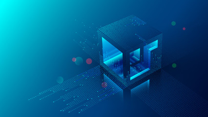 Mining blockchain concept illustration. Digital crypto currency abstract background. Fintech technology