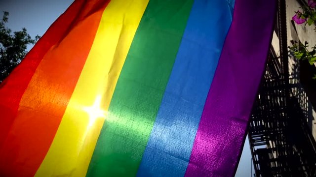 Close up of pride rainbow flag waving
