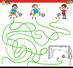 paths maze game with kid and soccer sport