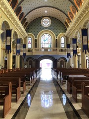 The church door and pews