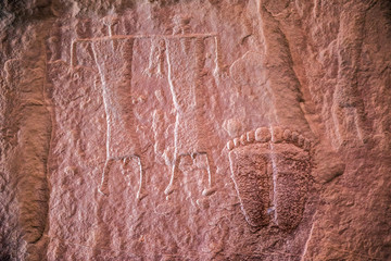 Nabatean and Thamudic inscriptions on rock in Wadi Rum desert