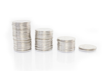 Business money graph coins on white background