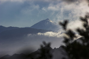 sunset on tenerife island with view on teide volcano