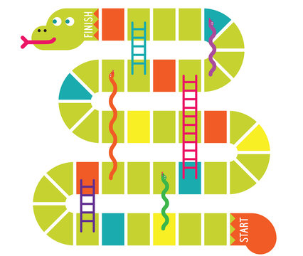 Snakes and ladders game board. Vector illustration